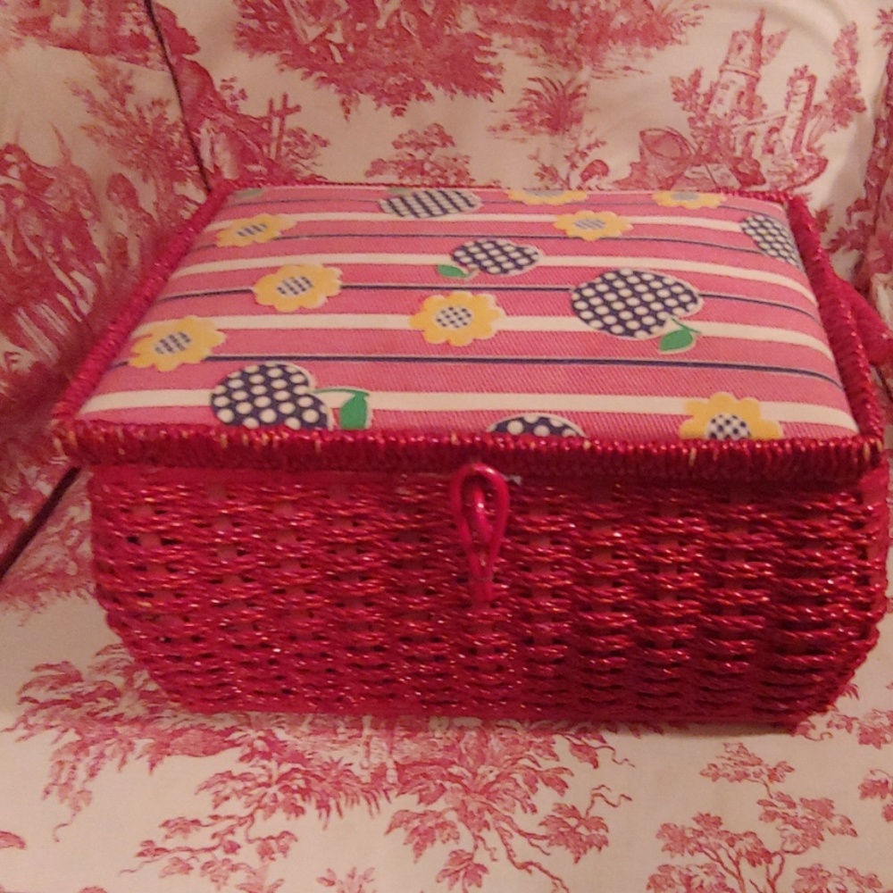 Vintage red singer sewing basket